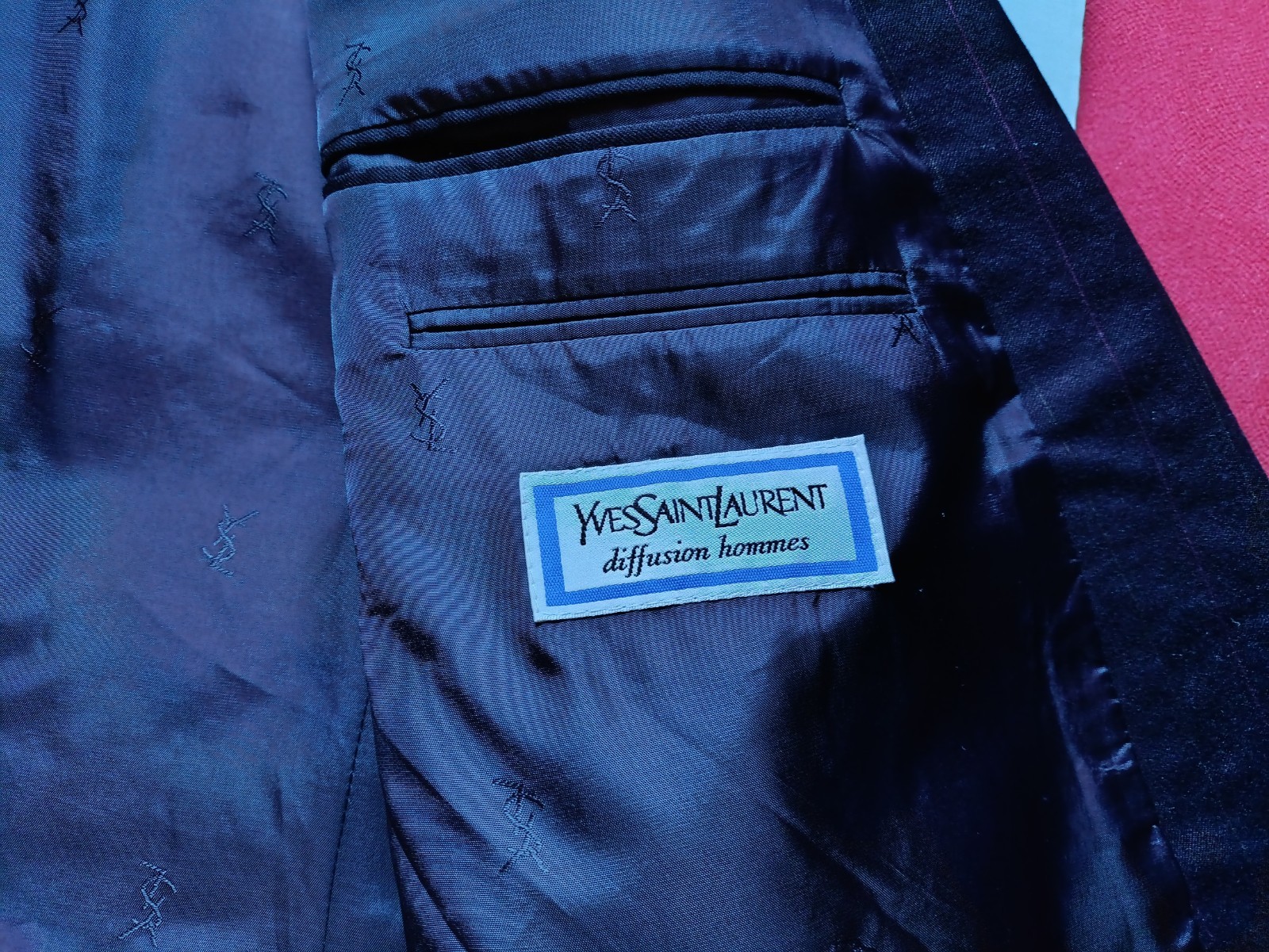 Giacca blazer tuta vintage Yves Saint Laurent gessato rosso verde super 100s lana