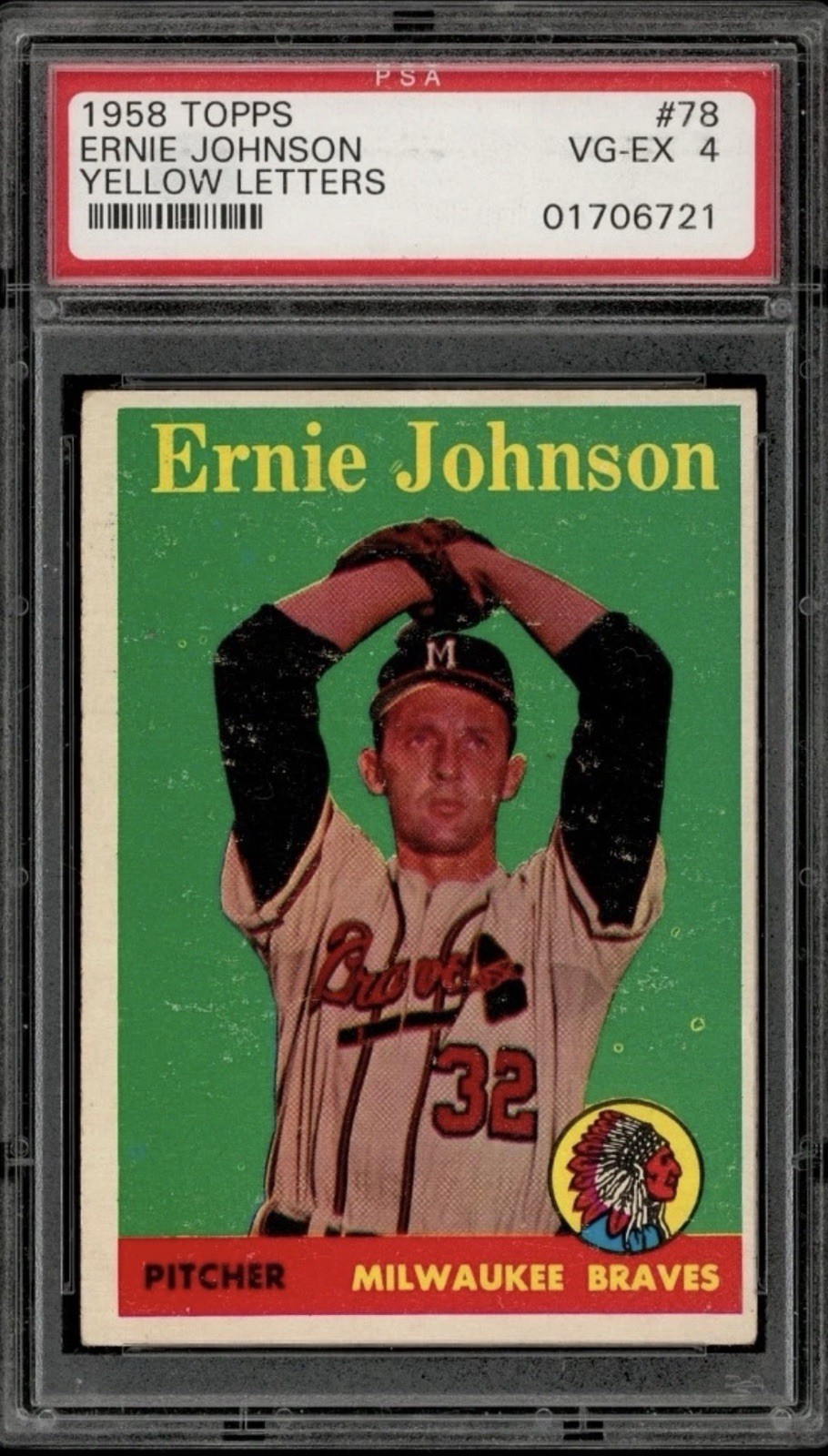 1958 TOPPS YELLOW NAME #78 ERNIE JOHNSON PSA 4