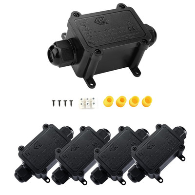 IP68 Waterproof 2-Way Junction Box with Cable Gland Connectors - 5 Pack