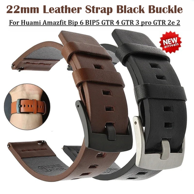 #ad 22mm for Huami Amazfit Bip 6 5 GTR 4 3 Pro Watch Band Leather Strap Black Buckle $12.34