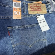 Levis 501 Shrink To Fit Button Fly Jeans Straight Leg Color Blue Rigid 46 x 29