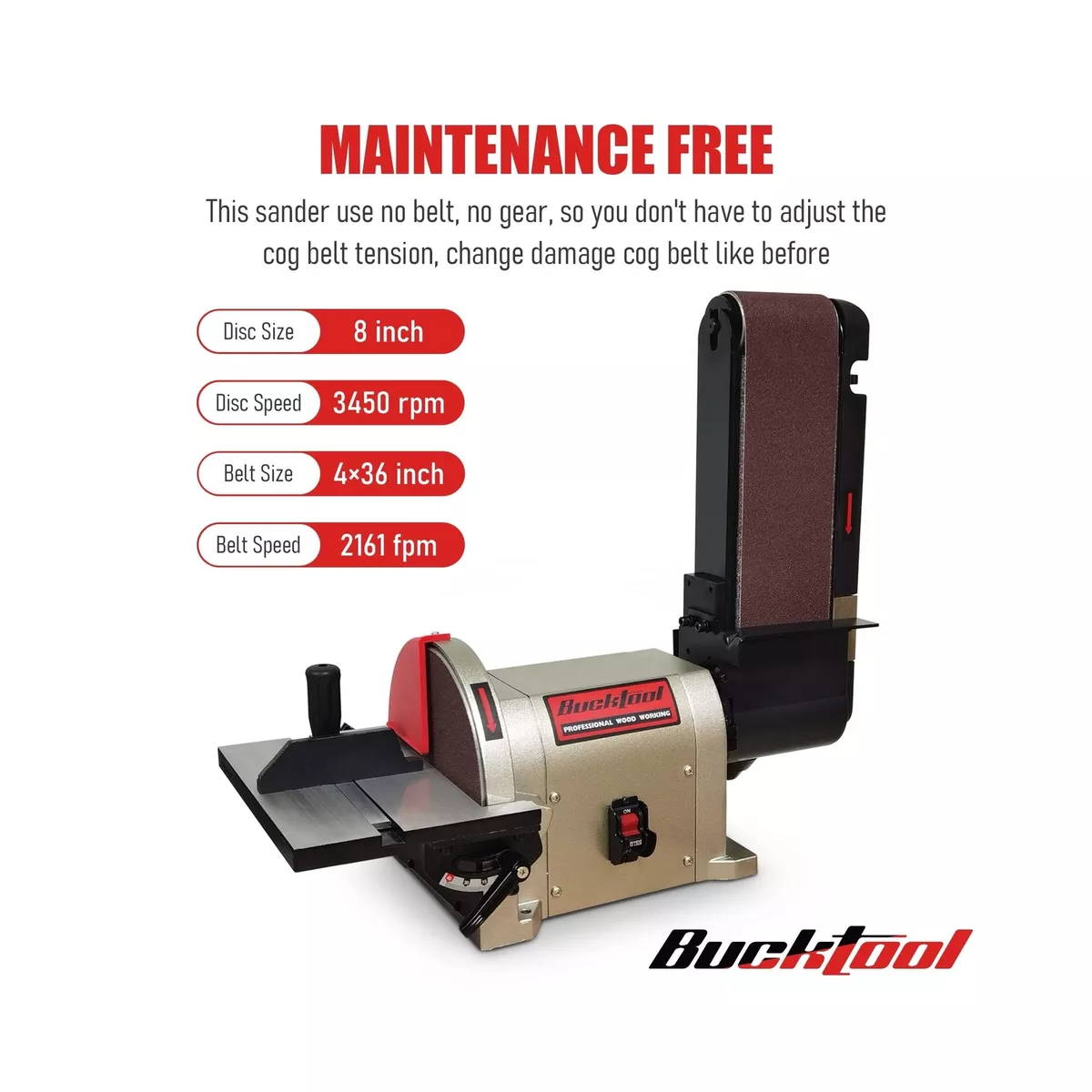 BUCKTOOL BD4801 Bench Belt Sander 4 in. x 36 in Belt and 8 in
