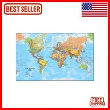 Stunning 46 x 80 Laminated World Map - 2024 Edition for Classrooms  Decor