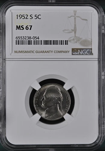 1952–S 5C Jefferson Nickel NGC MS67     6553238-054