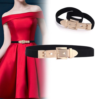 black elastic belt with gold buckle