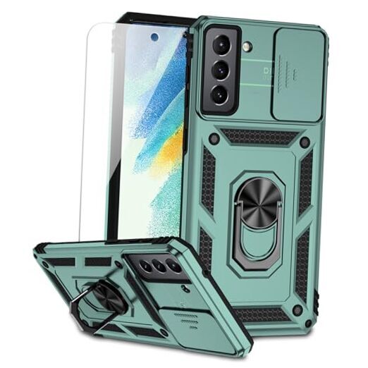 for Samsung Galaxy S21 FE 5G Case Dark Green with camera cover Military-Grade