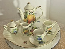Collectible Miniature Porcelain Tea Set Trimmed in Gold 10-Piece Fruit Design #3