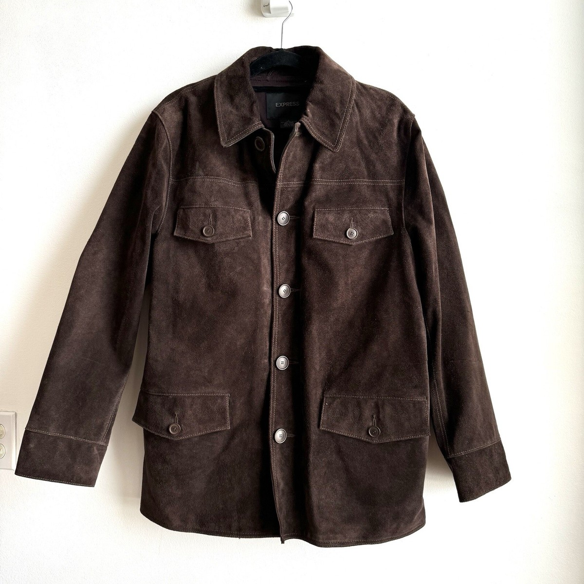 VINTAGE EXPRESS Suede Jacket Size Large Brown Y2K Leather