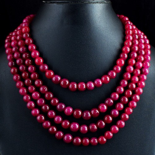4 Strand Wonderful 993.00 Cts Pink Ruby Beaded Best Jewelry Necklace VK 04 E669 - Picture 2 of 3