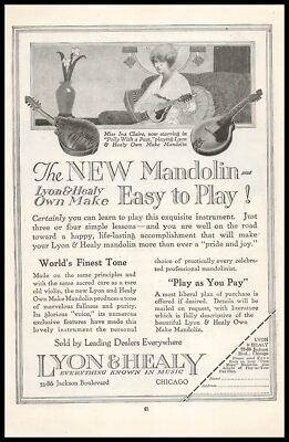1914 Lyon & Healy Chicago Mandolin Instrument ''Easy To Play'' Vintage Print Ad
