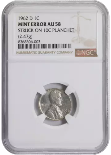 1962-D NGC AU58 Lincoln Cent on SILVER Dime  🔴$3,000 Comp! Rare Date 1C on 10C