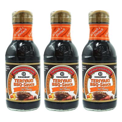 Kikkoman Teriyaki Sauce BBQ mit Honig Teriyaki Sosse Teriyaki Marinade 3x250ml