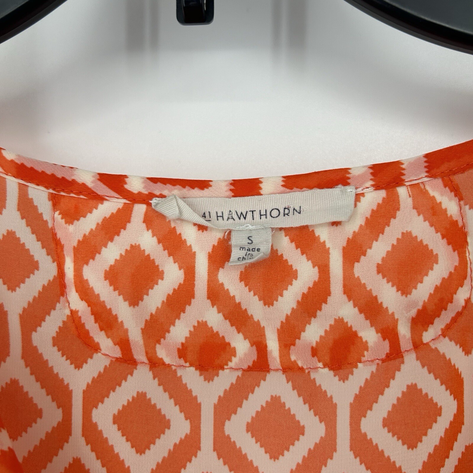 41 Hawthorn Stitch Fix Top Blouse Orange Geometric Studded Tulip Sleeves Size S