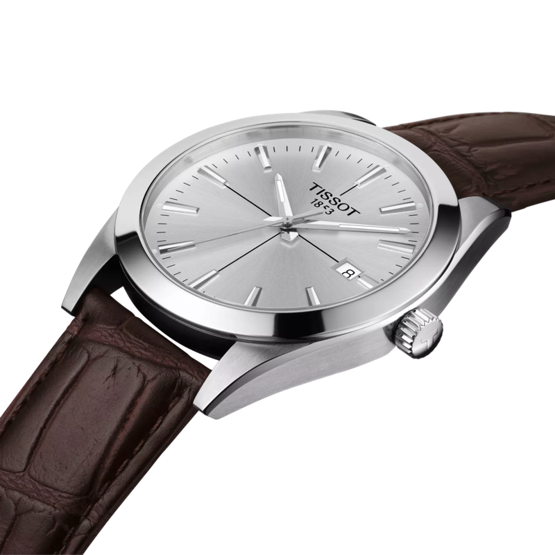 Tissot Gentleman Silver Dial Brown Leather Strap Watch T127.410.16