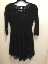 Free People Black Lace Overlay Dress Lined Scoop Neck A Line Sz 2 (E2020)
