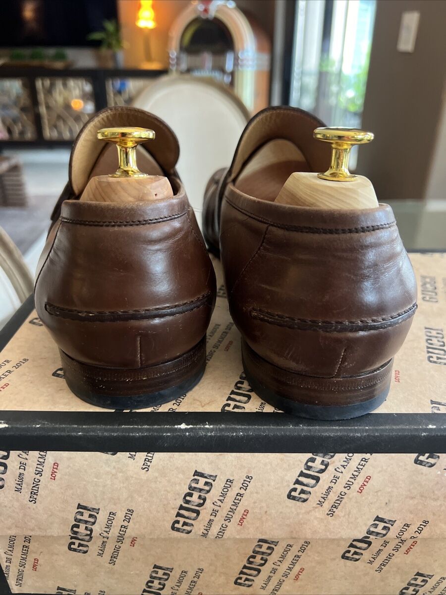 Gucci GG Logo Leather Brown Loafers Slip On Shoes Size UK Gucci GG Logo Leather Brown Loafers Slip On Shoes Size UK