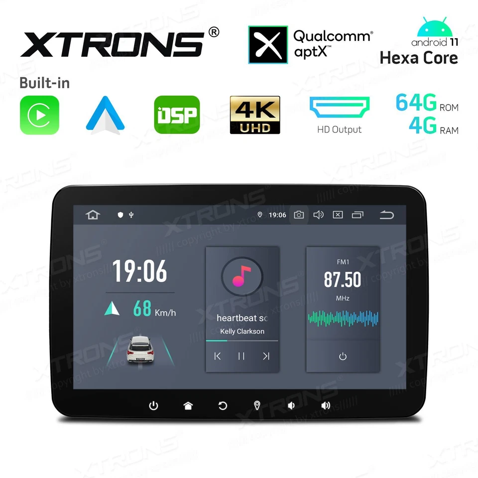 AUTORADIO ANDROID 11 STEREO AUTO 10" WIFI 1DIN HEXA-CORE 4GB 64GB HDMI XTRONS   - Immagine 2 di 4