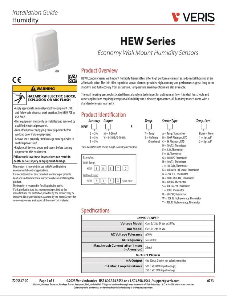 Veris HEW3VSTK Wall Humidity Sensor Free Shipping (g3) - Image 3 of 4