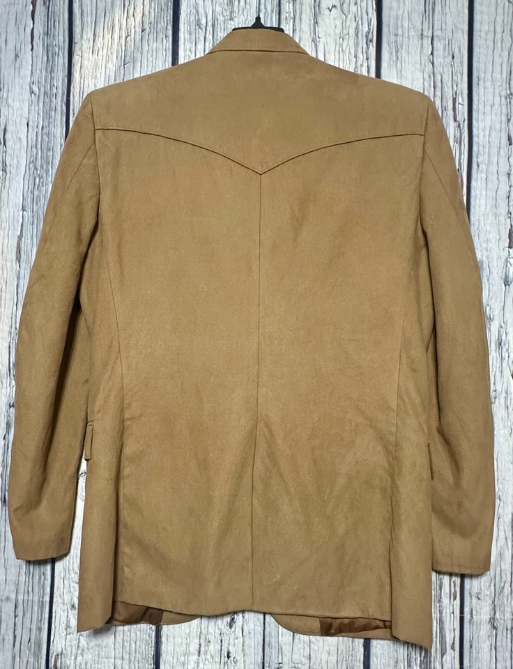 Circle S Blazer Western Yoke Sport Coat Men's 40R Faux Suede Brown Rockabilly - Image 3 of 4
