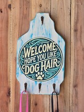 Dog Leash / Key Holder, Distressed, Solid Wood, 3 Hooks, Handmade, New