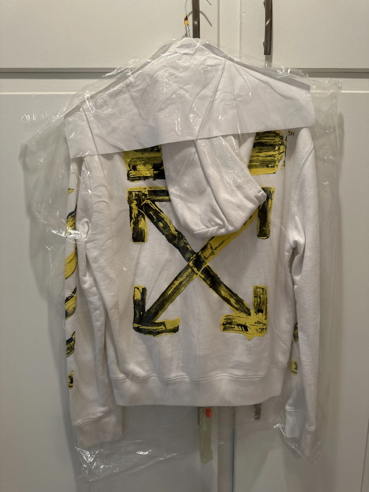 OFF WHITE Felpa con cappuccio oversize frecce acriliche bianca gialla (taglia L) spedizione veloce