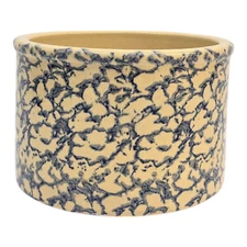 Vintage Robinson Ransbottom Pottery Roseville Ohio Blue Spongeware 1 QT Low Jar