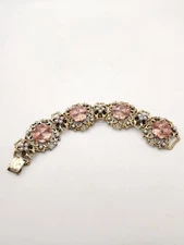 Vintage Victorian Revival Pink Glass And Faux Pearl Bracelet