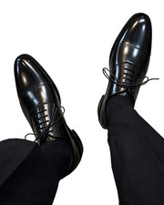 Handmade Black Genuine Leather Cap Toe Oxford Lace Up Dress Office Shoes For Men