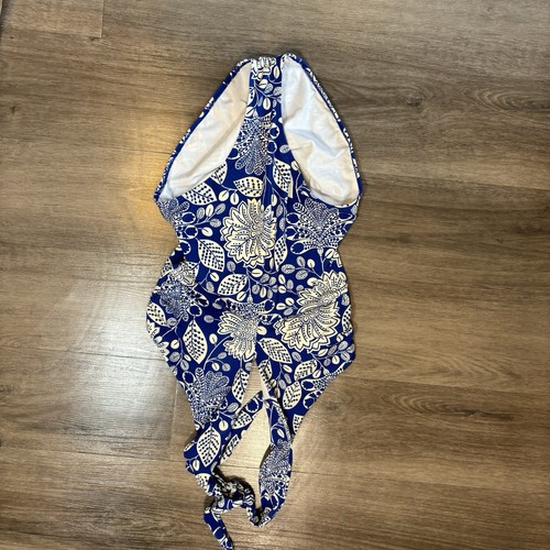 Boden Swimsuit Womens 10 Blue Halter 1 Piece Cross Front - Picture 8 of 8