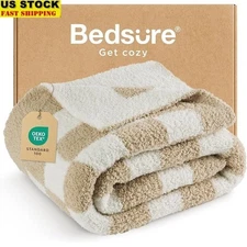 Super Soft Checkered Throw Blanket Couch Cozy Lightweight Warm Knit Blanket New