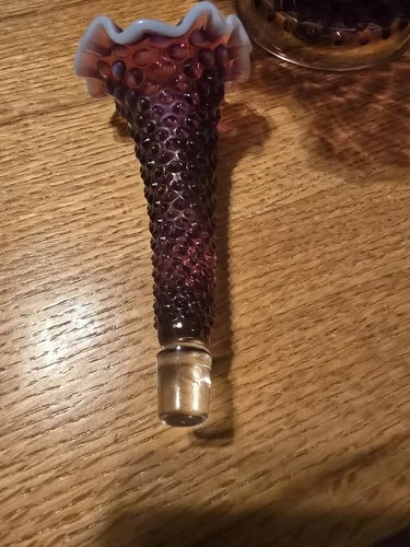 Rare Vintage Fenton Plum Opalescent Hobnail Epergne Flower Vase Bowl ONE HORN 6"