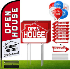 Open House Signs Kit 45 Pcs , 1 Pack Open House Flag, 9 Pack Open House Signs f