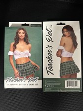 Teacher  s Pet Schoolgirl Costume Set Bustier Lace Top  Plaid Skirt Adult