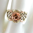 Vintage Coleman Co CCO Black Hills Gold 12K Rose & Green Leaf Sterling Ring Sz 8