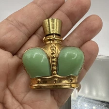 VTG Prince Matchabelli Wind Song Gold Green Crown Empty 1/4 oz Perfume Bottle