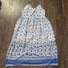 Christy Dawn Dress Womens XS Blue Floral Block Print Midi Boho Sustainable USA