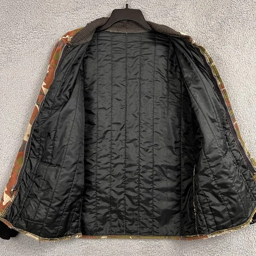 VTG Woodland Camo Quilted Work Jacket Hunting Streetwear Thrashed *Broken Zipper image 20