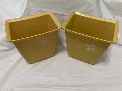 70s Vtg Rubbermaid Bathroom Waste Trash Cans Harvest Gold Daisies 2952 10  Tall