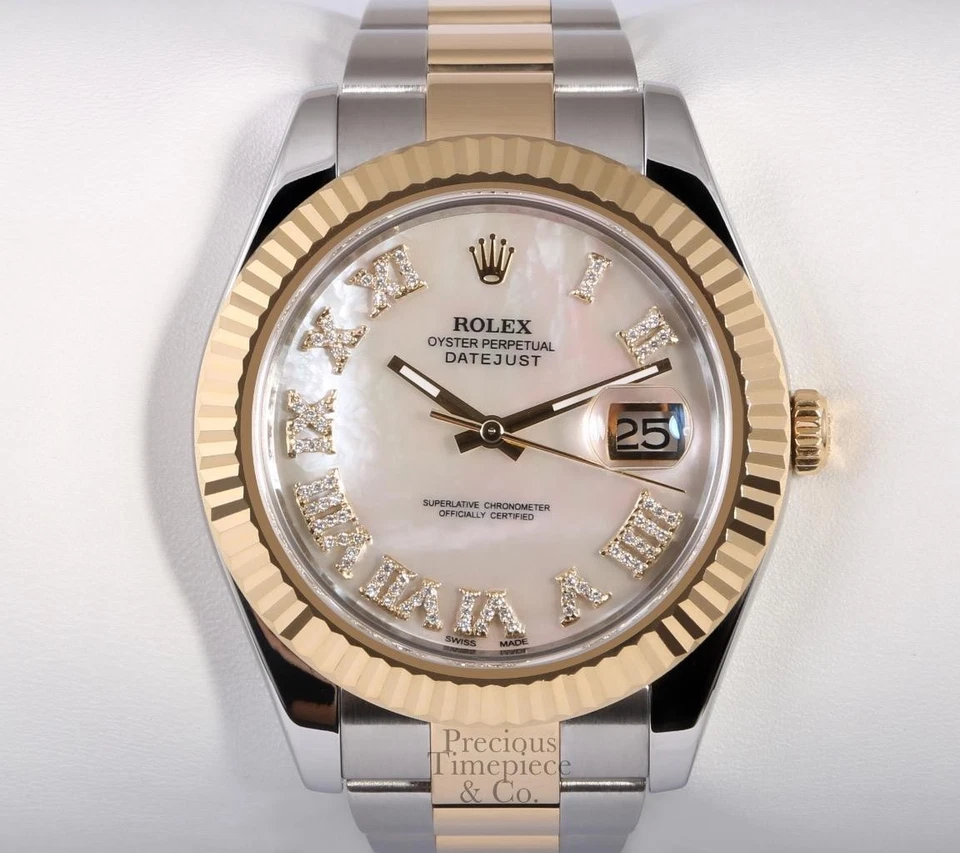 Rolex Datejust 36 mm Dos Tonos Jubileo 18K Acanalado Blanco MOP Diamante Esfera Romana Foto 2 de 4
