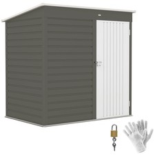 6' x 4' Metal Garden Shed, Tool Shed w/Lockable Door, Light Gray