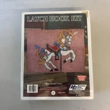 National Yarn Crafts Latch Hook Rug Kit Carousel Unicorn R886 Vintage 1988 NIB