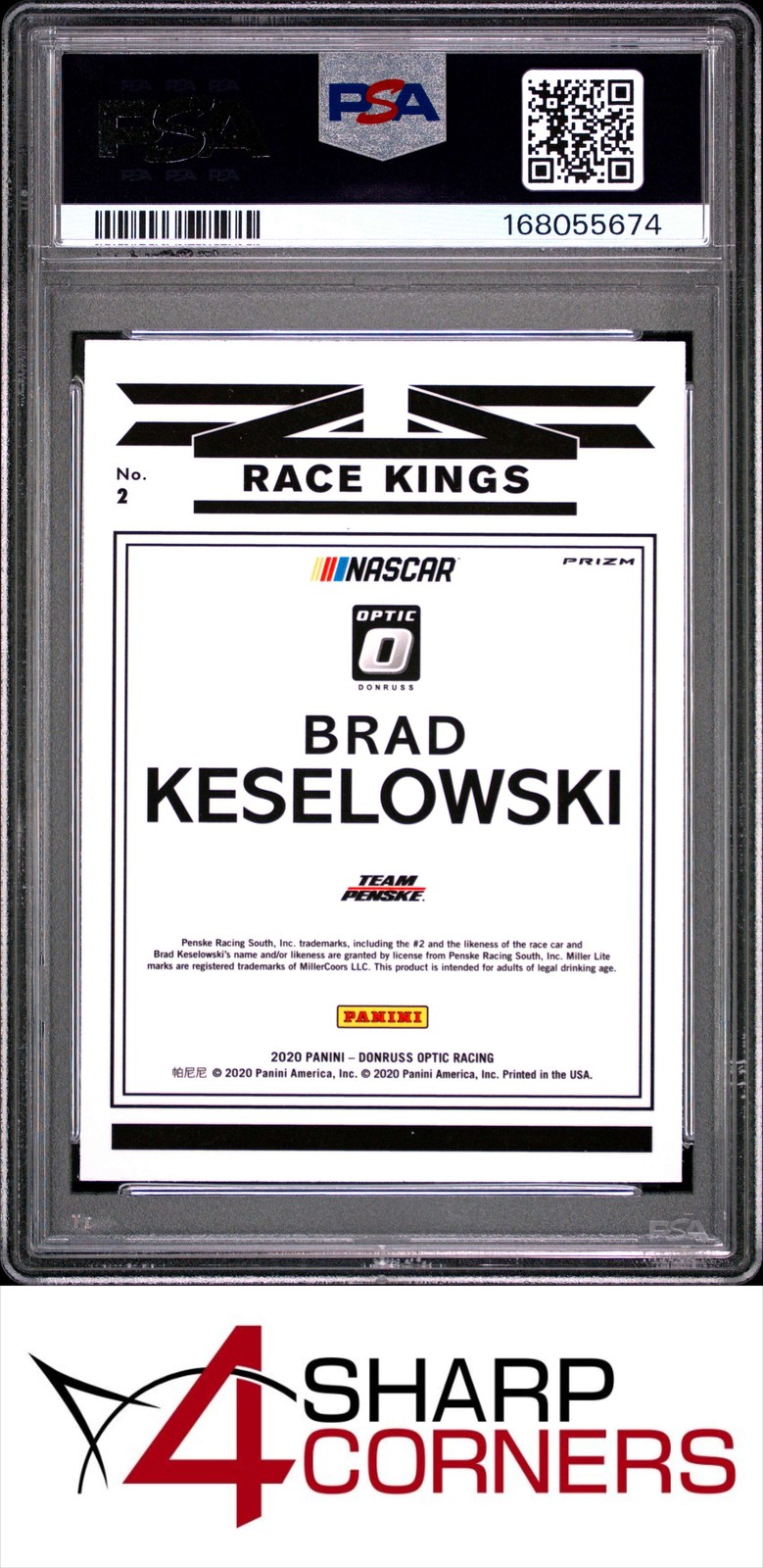 2020 PANINI DONRUSS RACING OPTIC HOLO PRIZM #2 BRAD KESELOWSKI POP 1 PSA 10 view 2