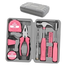 24Pcs Pink Home Repair Tool Kit for Women - Compact Mini Starter Hardware Set