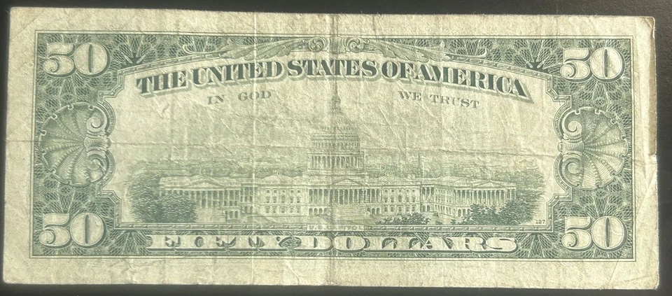 (VINTAGE!) $50 Old Vintage Small Head New York Currency B31128810B Series 1981 - Image 3 of 4