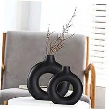 Ceramic Vases Set of 2, Modern Design for Home Decor,Style Small + Big Black