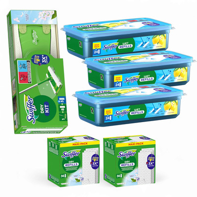 Swiffer Set Bodenwischer XL | Dry & Wet Kit Starter-Set mit 1 Bodenwischer, 3X