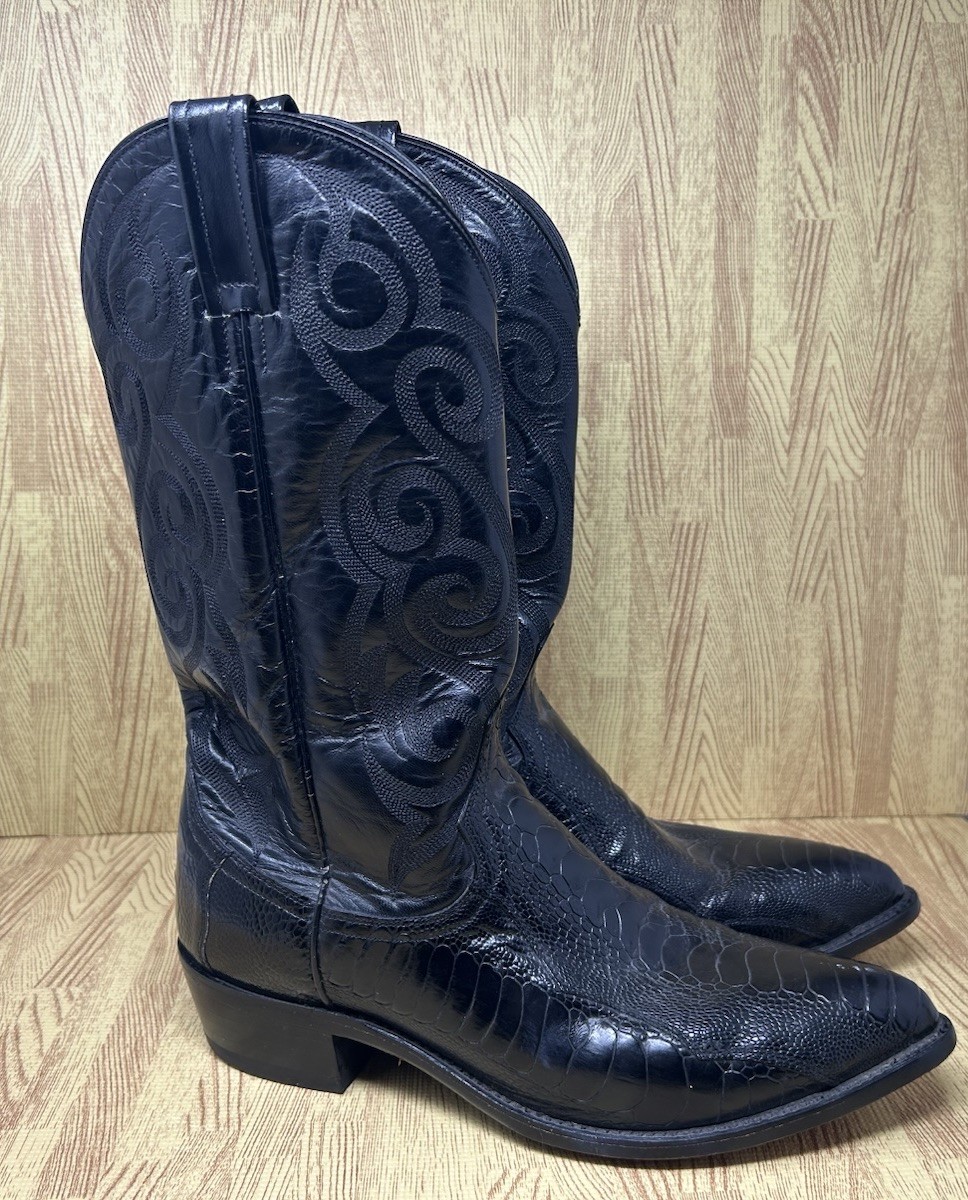 Dan Post Ostrich Leg Western Boots Cowboy Black M… - image 2
