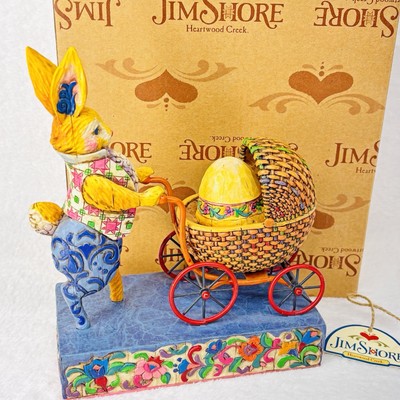 Jim Shore You're A Good Egg 4001851 Bunny Pushing Baby Bunny Stroller Easter EUC
