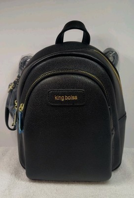 New Brazilian King Bolsa Black Bag Backpack Gold Zipper Pockets Straps 