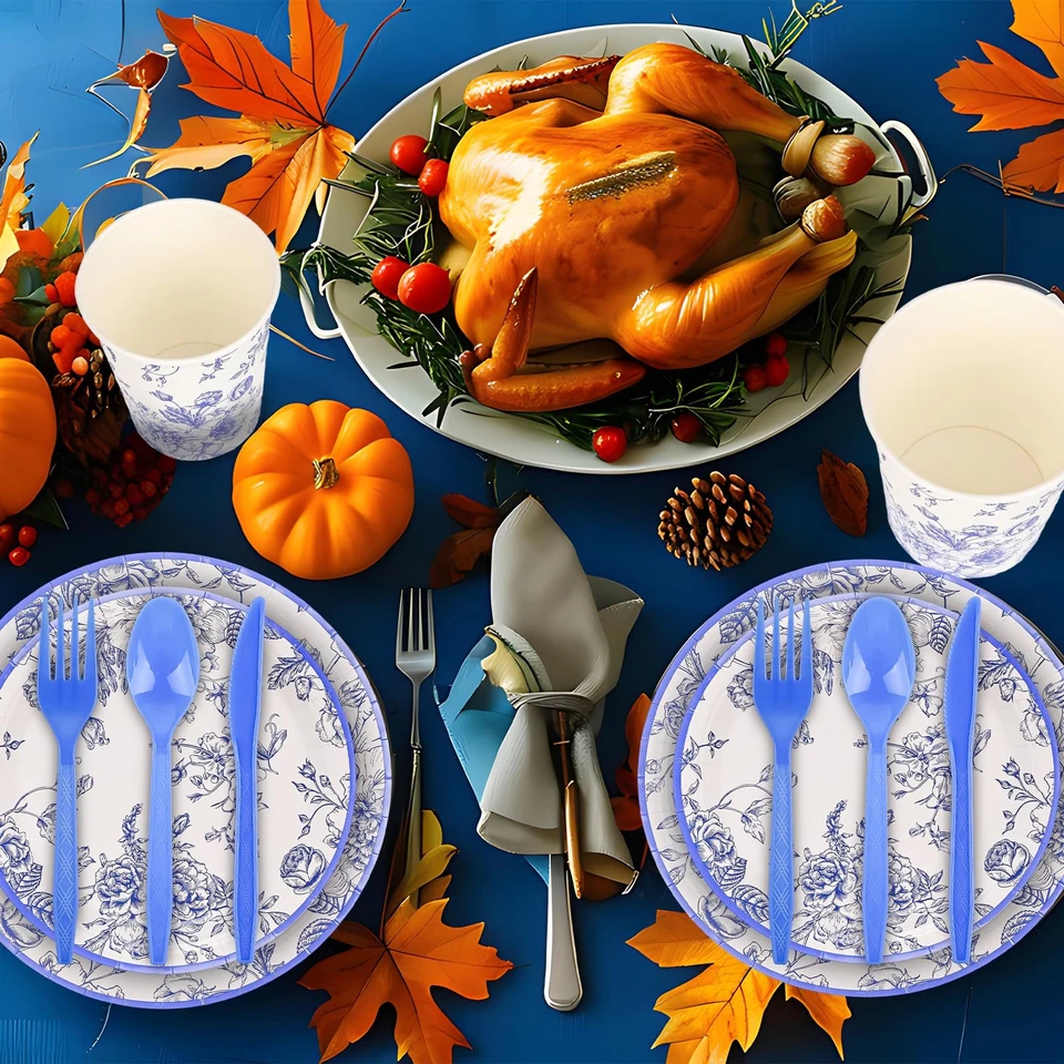 175 piezas platos y servilletas de papel florales azules 25 invitados azul toile chinoiserie... Foto 3 de 4